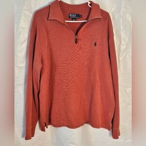 Vintage Polo by Ralph Lauren Men's Zip-Up Sweater in Rust Size Large